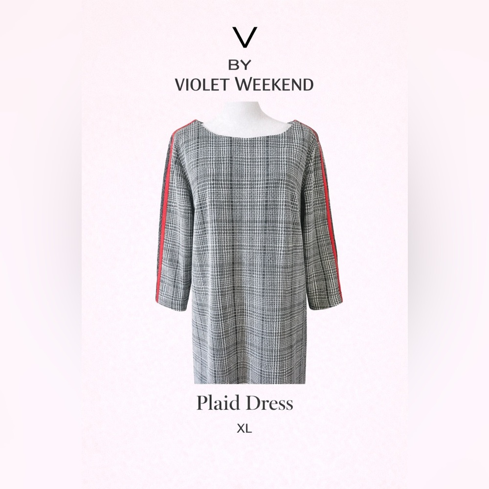 V by Violet Weekend Plaid Shift Dress XL Stripe Sleeve